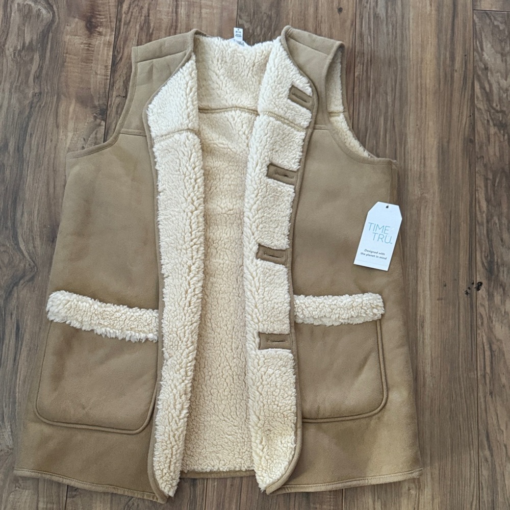 Time and Tru Tan Faux-Sherpa Lined Vest